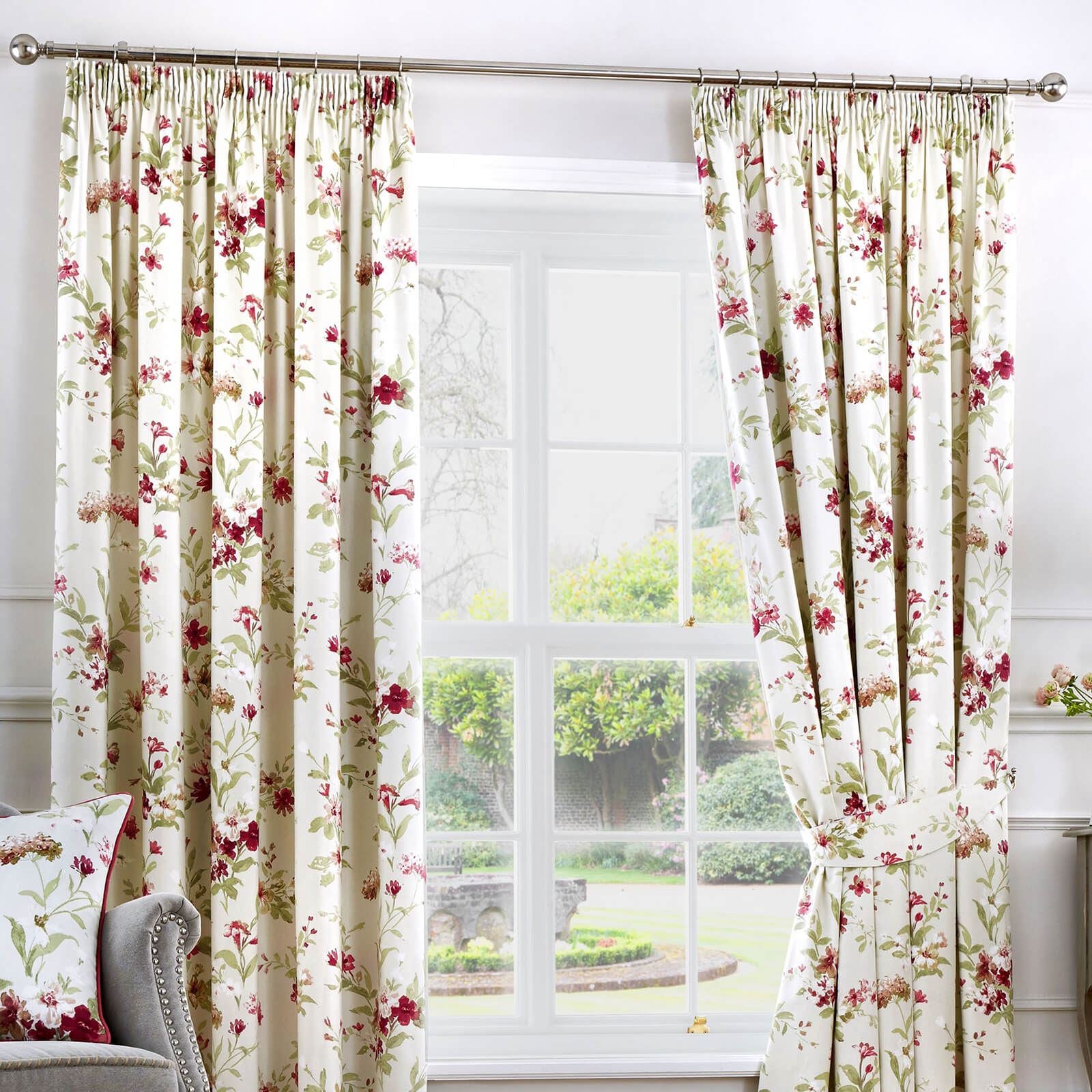 Jeannie Red Pencil Pleat Curtains