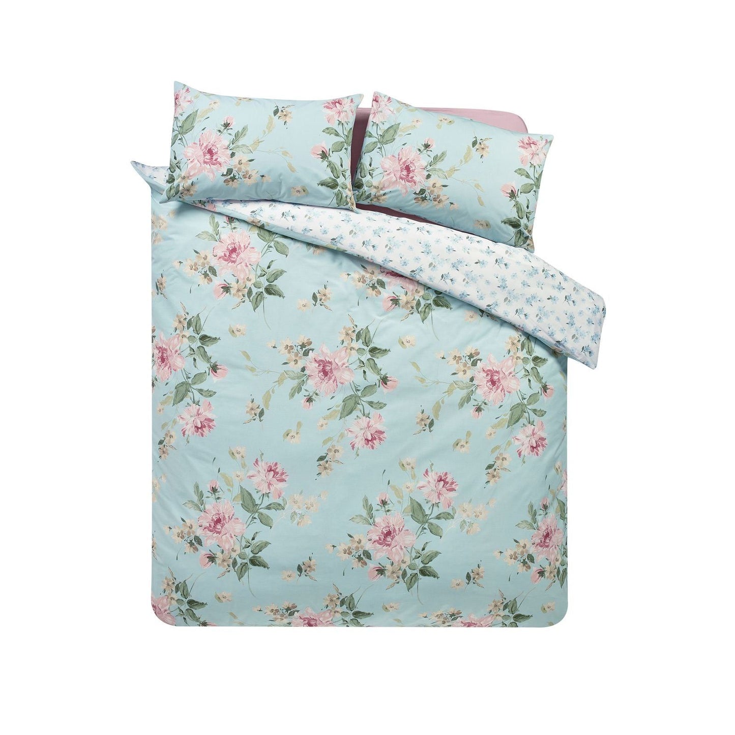 Catherine Lansfield Avebury Floral Duck Egg Blue Duvet Cover Set