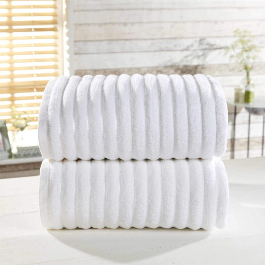 Ribbed White Bath Sheet Pair