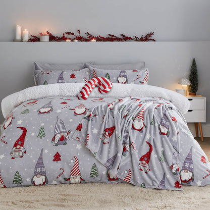 Christmas Festive Gnomes Grey Duvet Cover Set