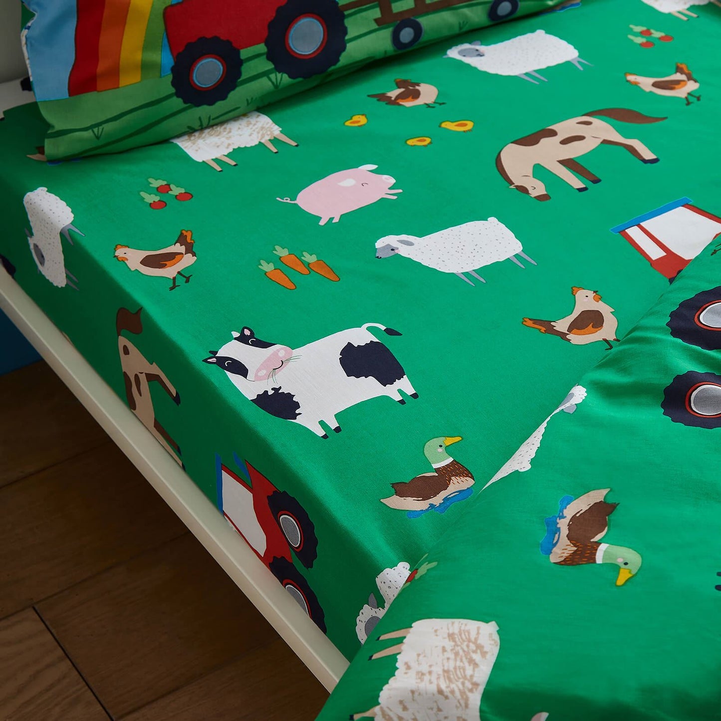 Farmyard Animals Green Fitted Sheet