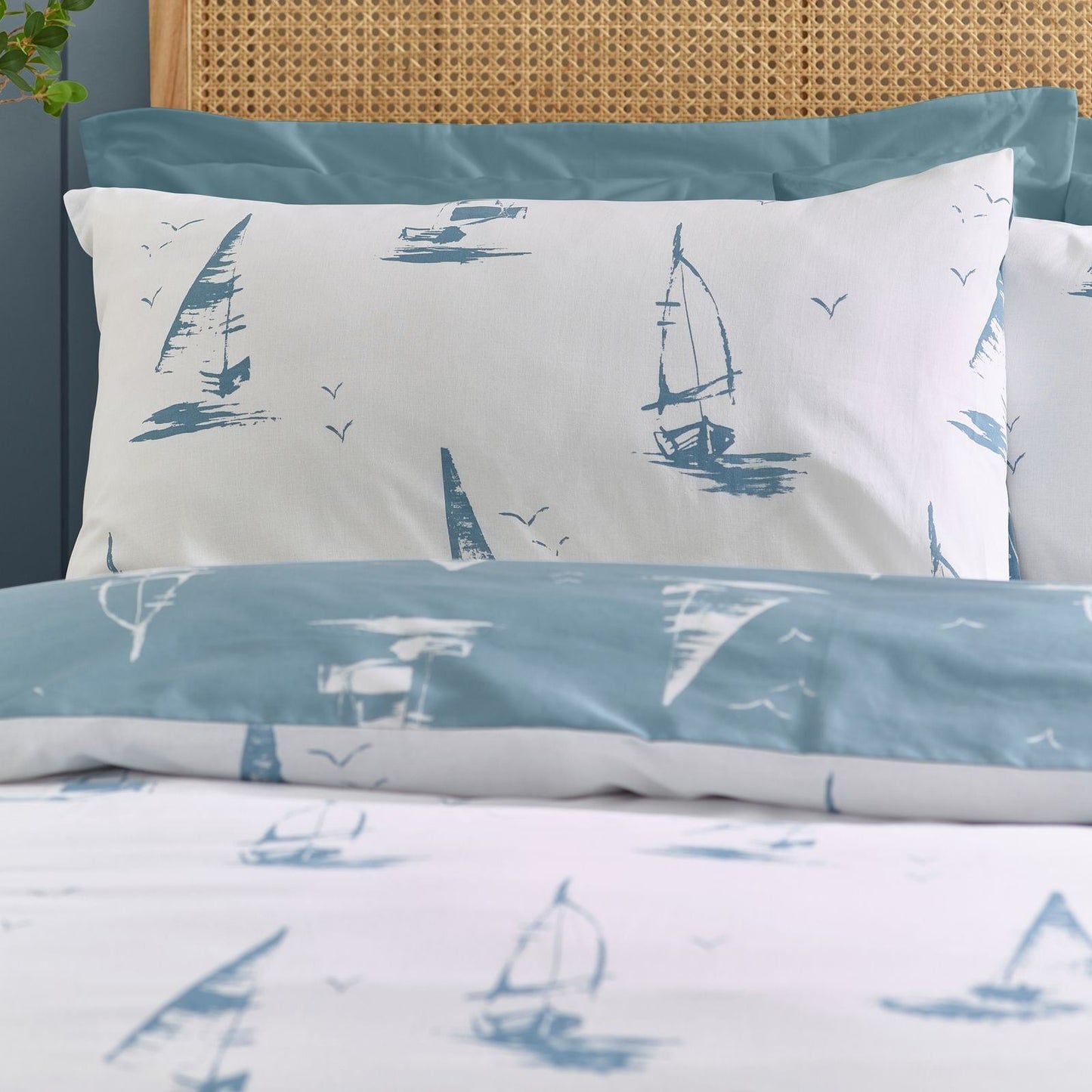 Catherine Lansfield Salcombe Boats Soft Blue Duvet Cover Set