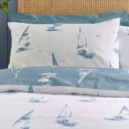 Catherine Lansfield Salcombe Boats Soft Blue Duvet Cover Set