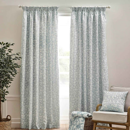 Brooke Floral Duck Egg Curtains Two Panels