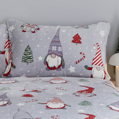 Christmas Festive Gnomes Grey Duvet Cover Set