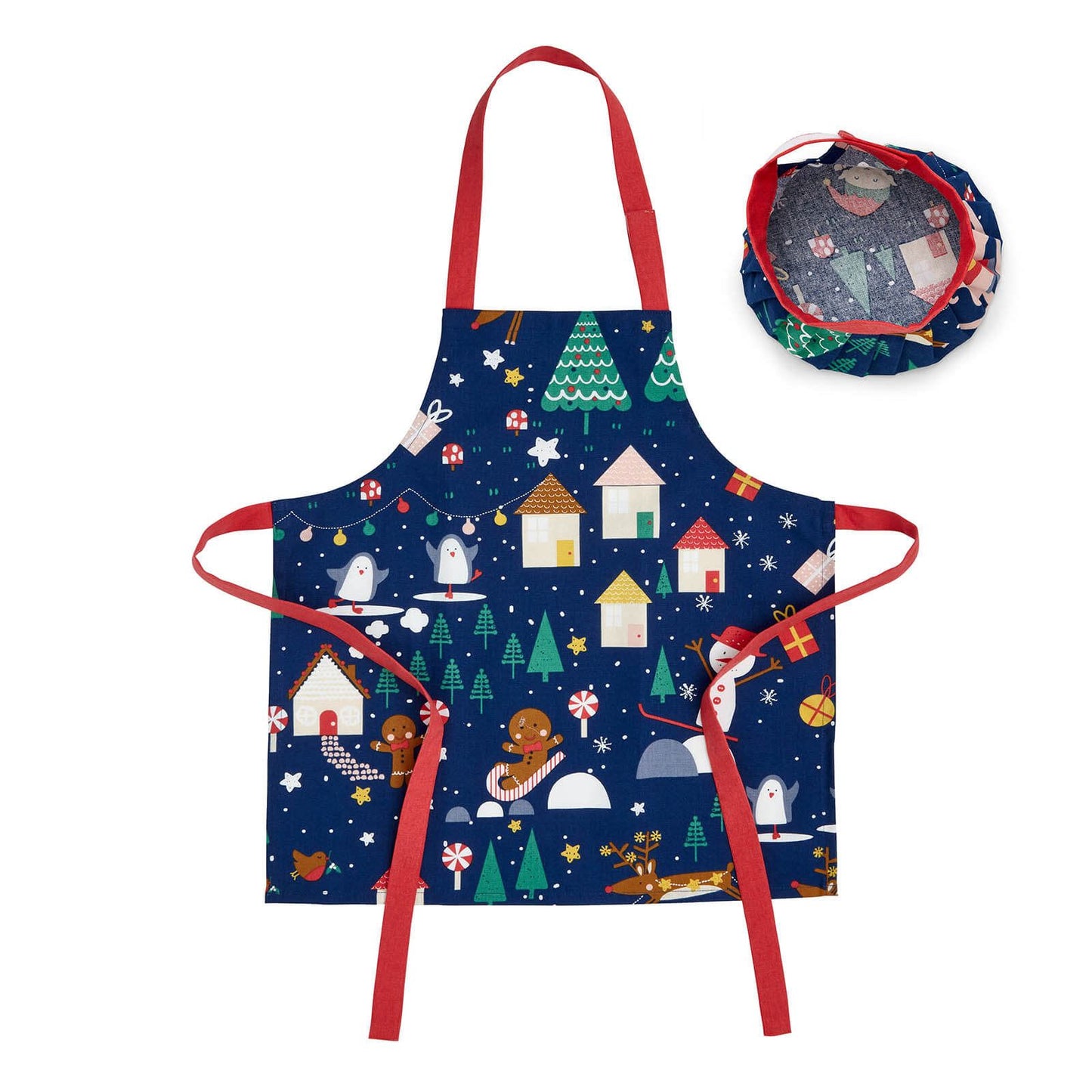 Santa's Christmas Wonderland Navy Kids Apron & Hat