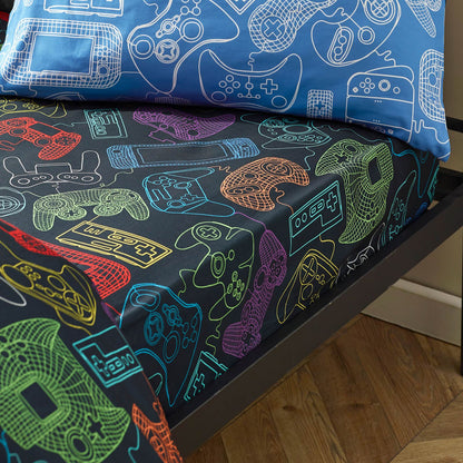 Catherine Lansfield Power Up Gamer Bed Linen Fitted Sheet Black