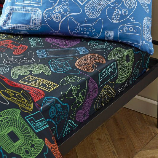 catherine-lansfield-power-up-gamer-bed-linen-fitted-sheet-black