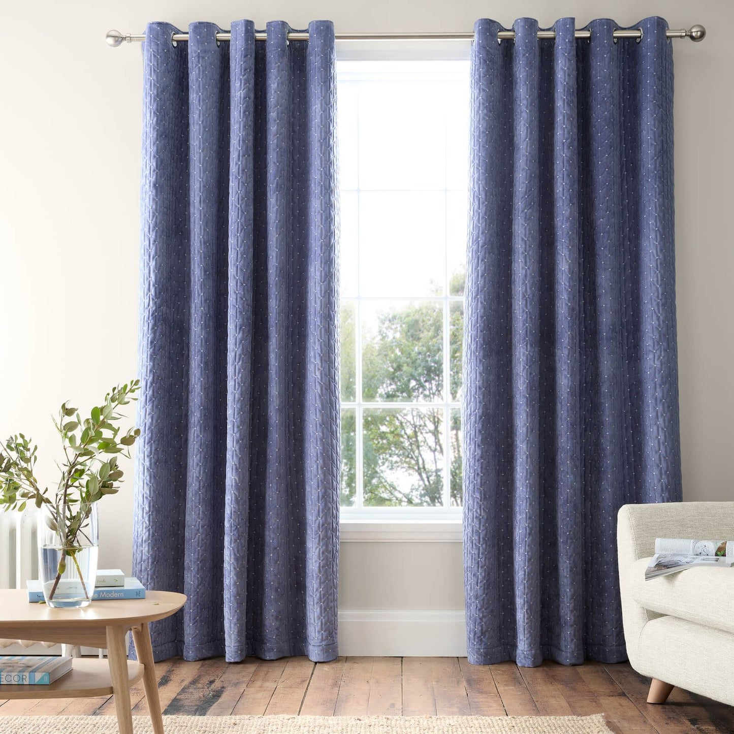 Bianca Fine Linens Attica Velvet Blackout Eyelet Curtains Two Panels Blue