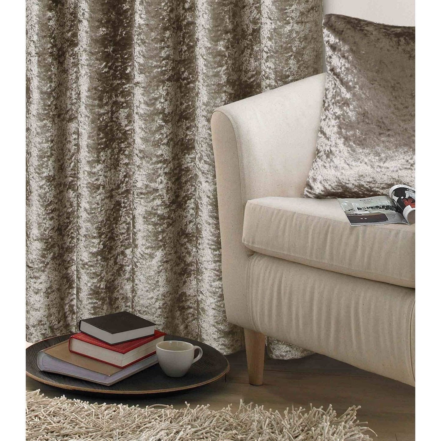 Crushed Mink Velvet Eyelet Curtains