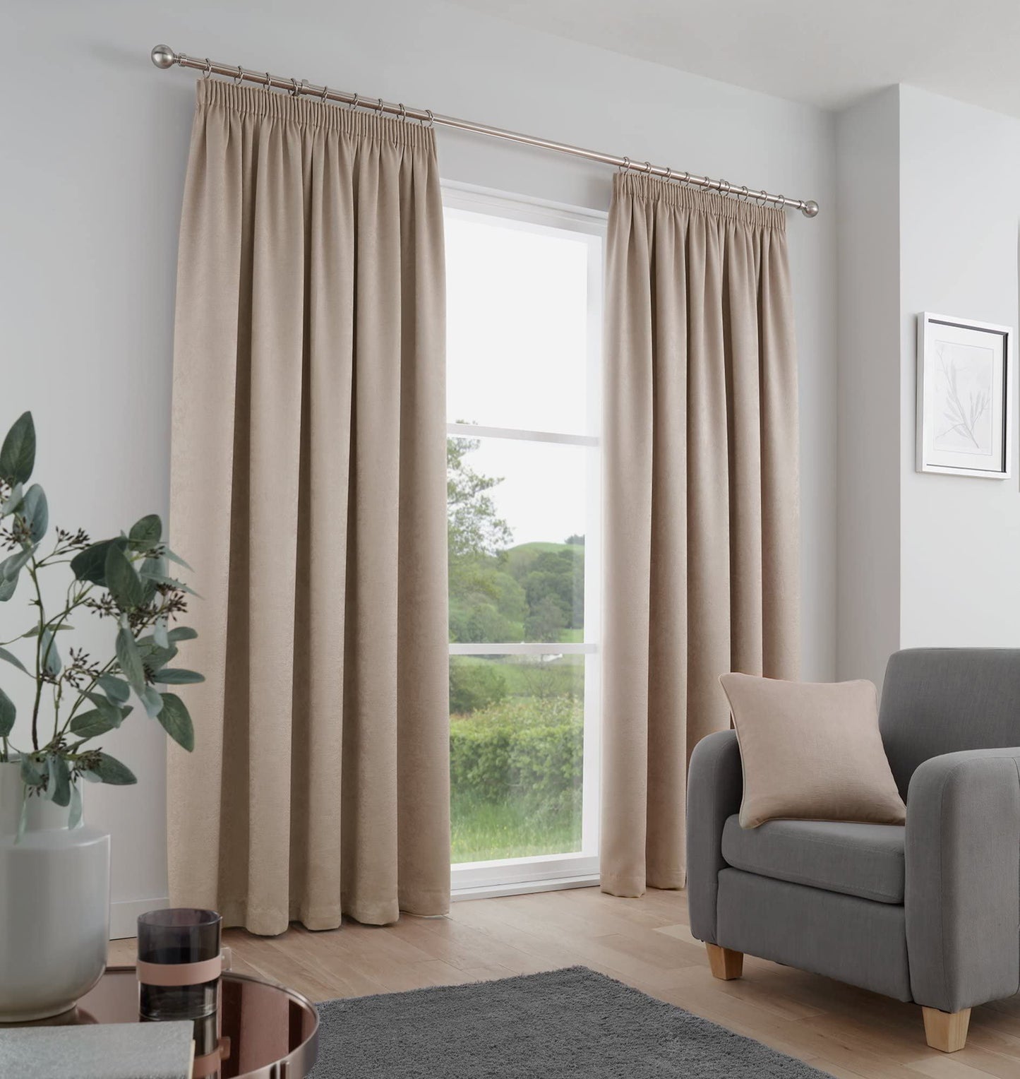 Galaxy Natural Pencil Pleat Curtains