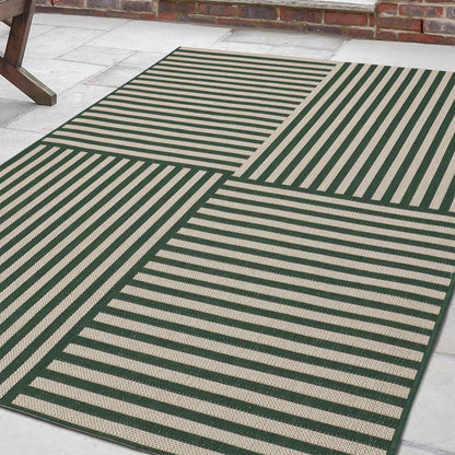 County Multi Stripe Green Geo Rug