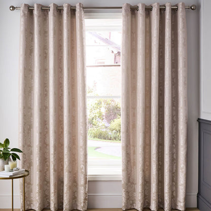 Damask Jacquard Champagne Curtains Two Panels