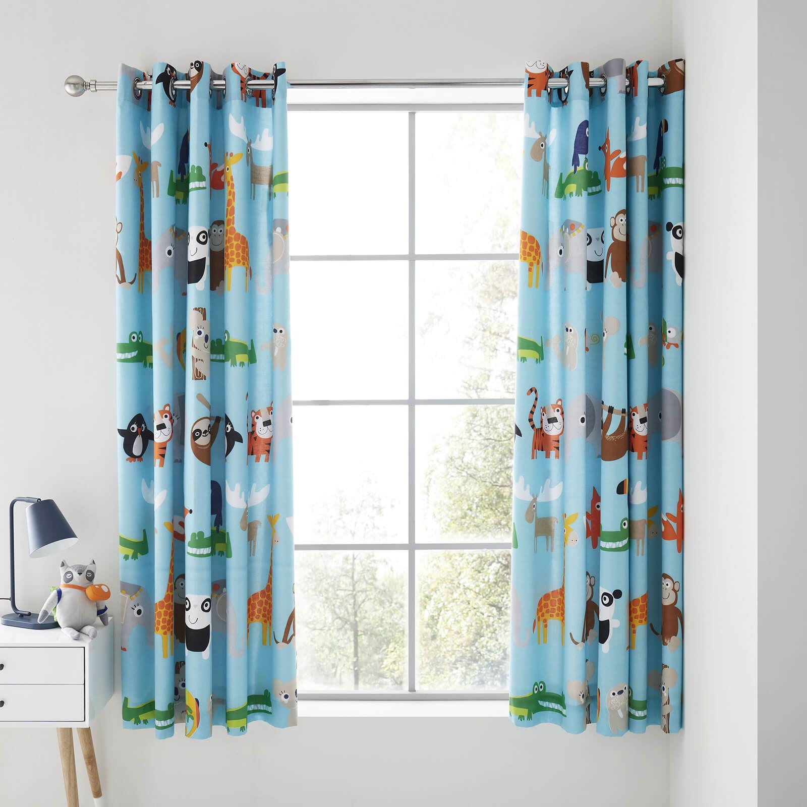 Animal Adventures Blue Eyelet Curtains