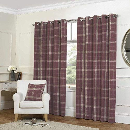 Plaid Raspberry Check Eyelet Curtains