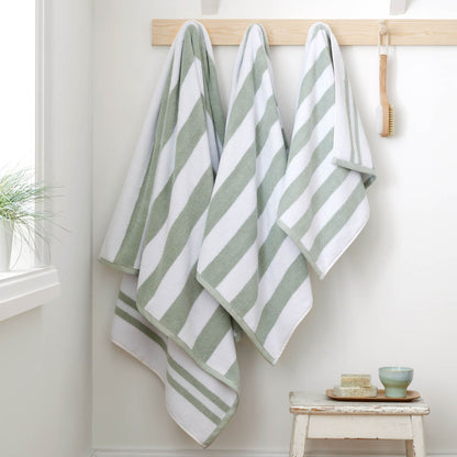 Reversible Stripe Jacquard Sage Green Bath Towel - 70x120 cm