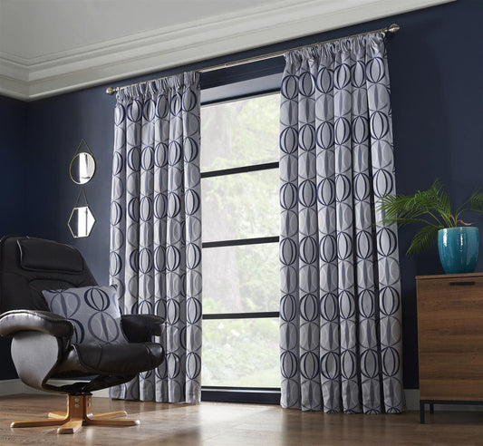 Omega Navy Pencil Pleat Curtains