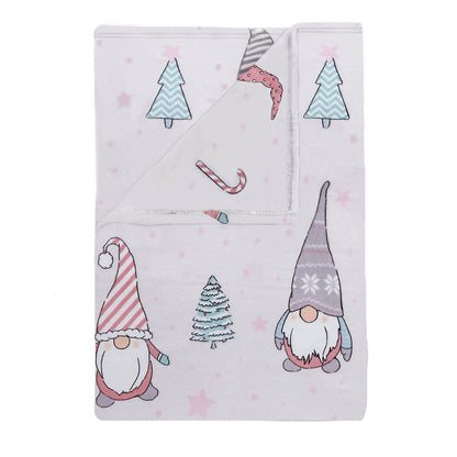 Christmas Festive Gnomes Cosy Fleece Blanket Throw Pink