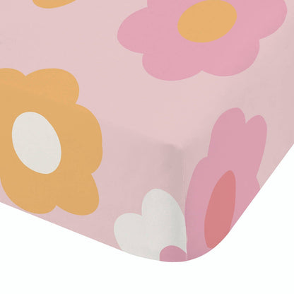 Retro Daisy Pink Fitted Sheet