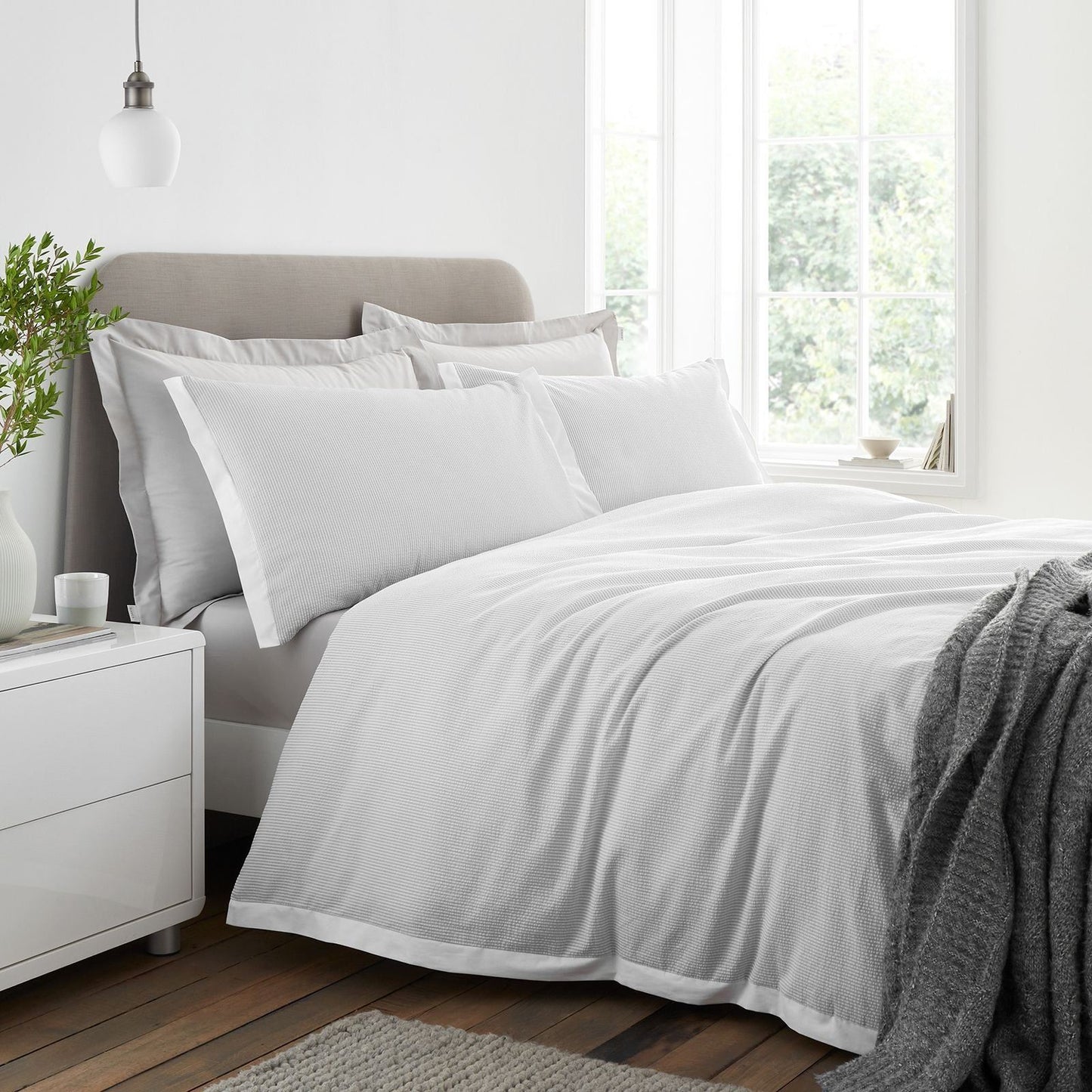Bianca Seersucker Woven Stripe Grey Duvet Cover Set