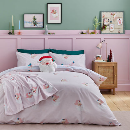 Vintage Christmas Santa Pink Duvet Cover Set