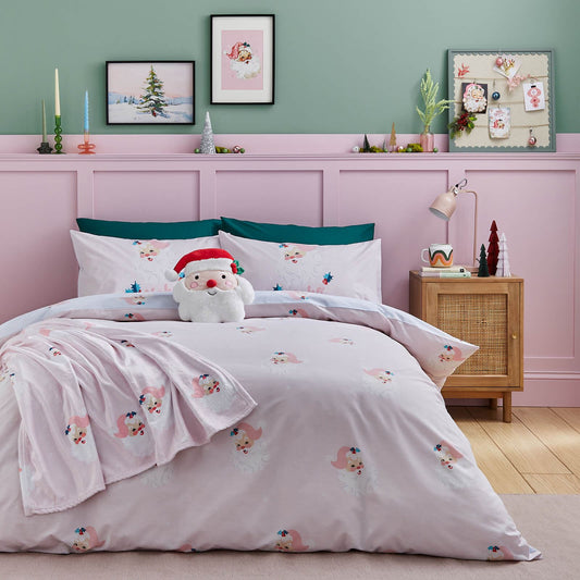 Vintage Christmas Santa Pink Duvet Cover Set