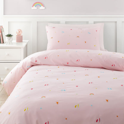 Embroidered Unicorn Pink Duvet Cover Set