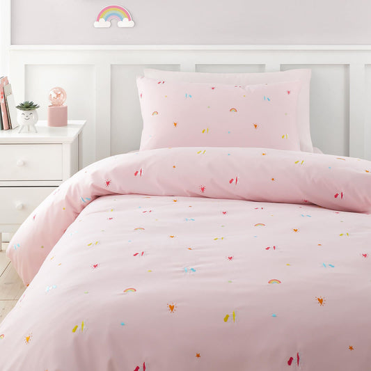 Embroidered Unicorn Pink Duvet Cover Set