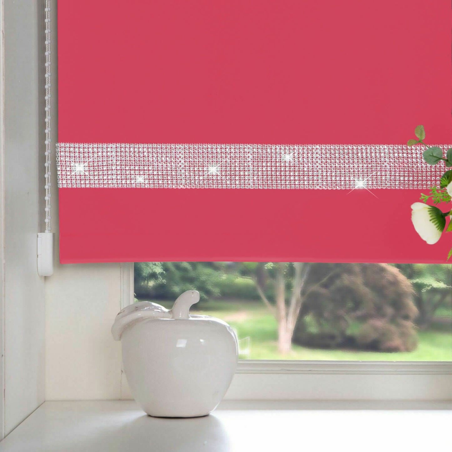 Plain Diamante Trimmable Fuschia Roller Blind