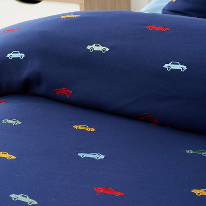 Embroidered Cars Blue Duvet Cover Set