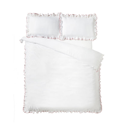 Catherine Lansfield So Soft Mono Frill White / Pink Duvet Cover Set