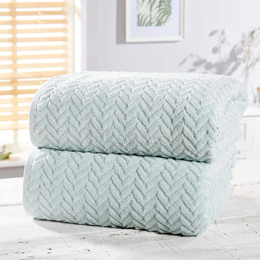 Herringbone Duck Egg Bath Sheet Pair