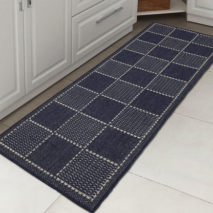Flatweave Gel Check Navy Rug