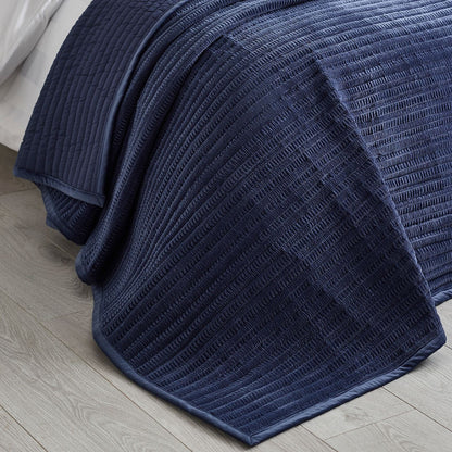 Catherine Lansfield Velvet Pinsonic Navy Blue Bedspread - 220x220cm
