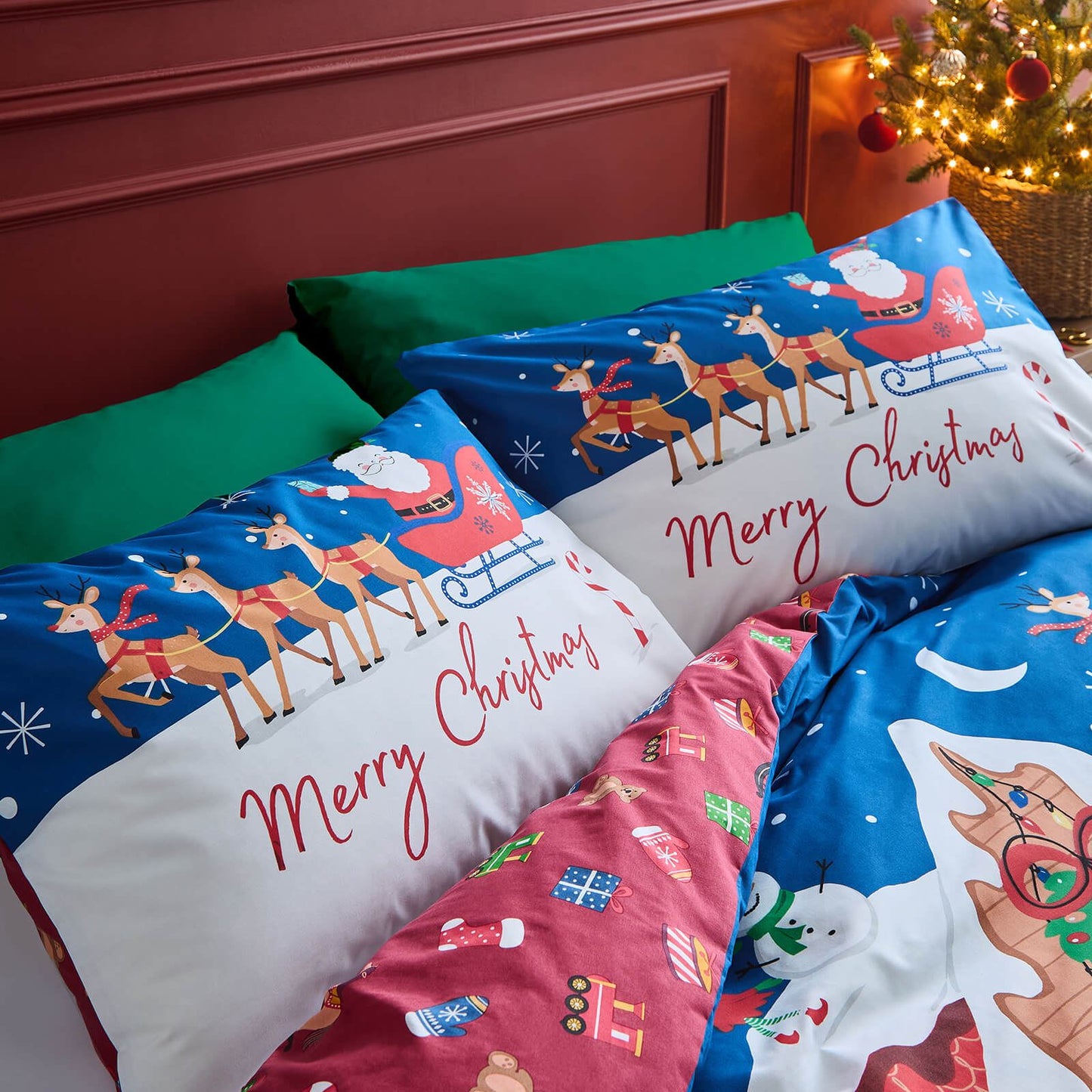 Christmas Santas Workshop Navy Duvet Cover Set