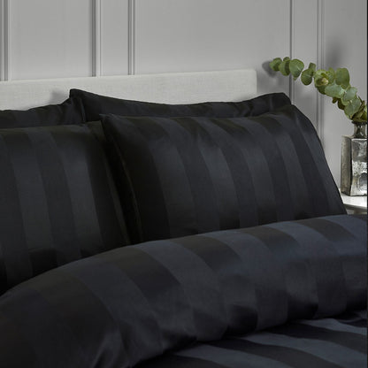 Catherine Lansfield So Soft Satin Stripe Black Pillow case with envelope closure - Standard