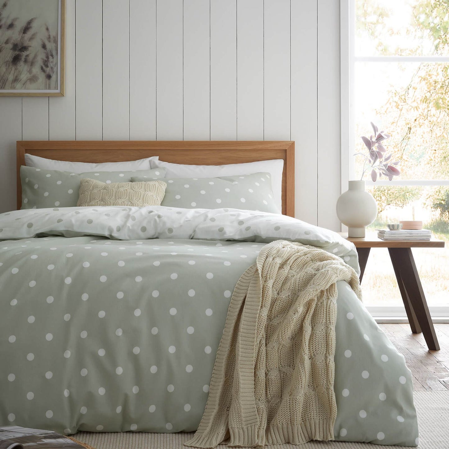 Brushed Polka Dot Green Duvet Cover Set