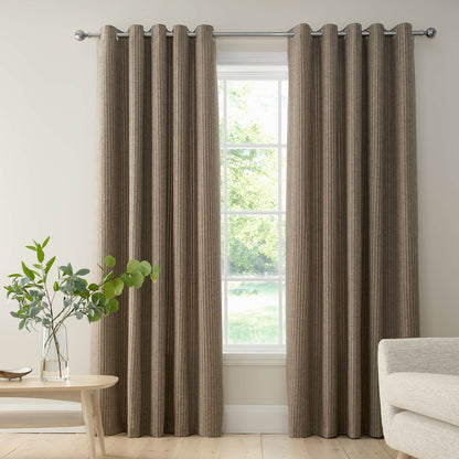 Bianca Fine Linens Chenille Stripe Lined Eyelet Curtains Two Panels Natural
