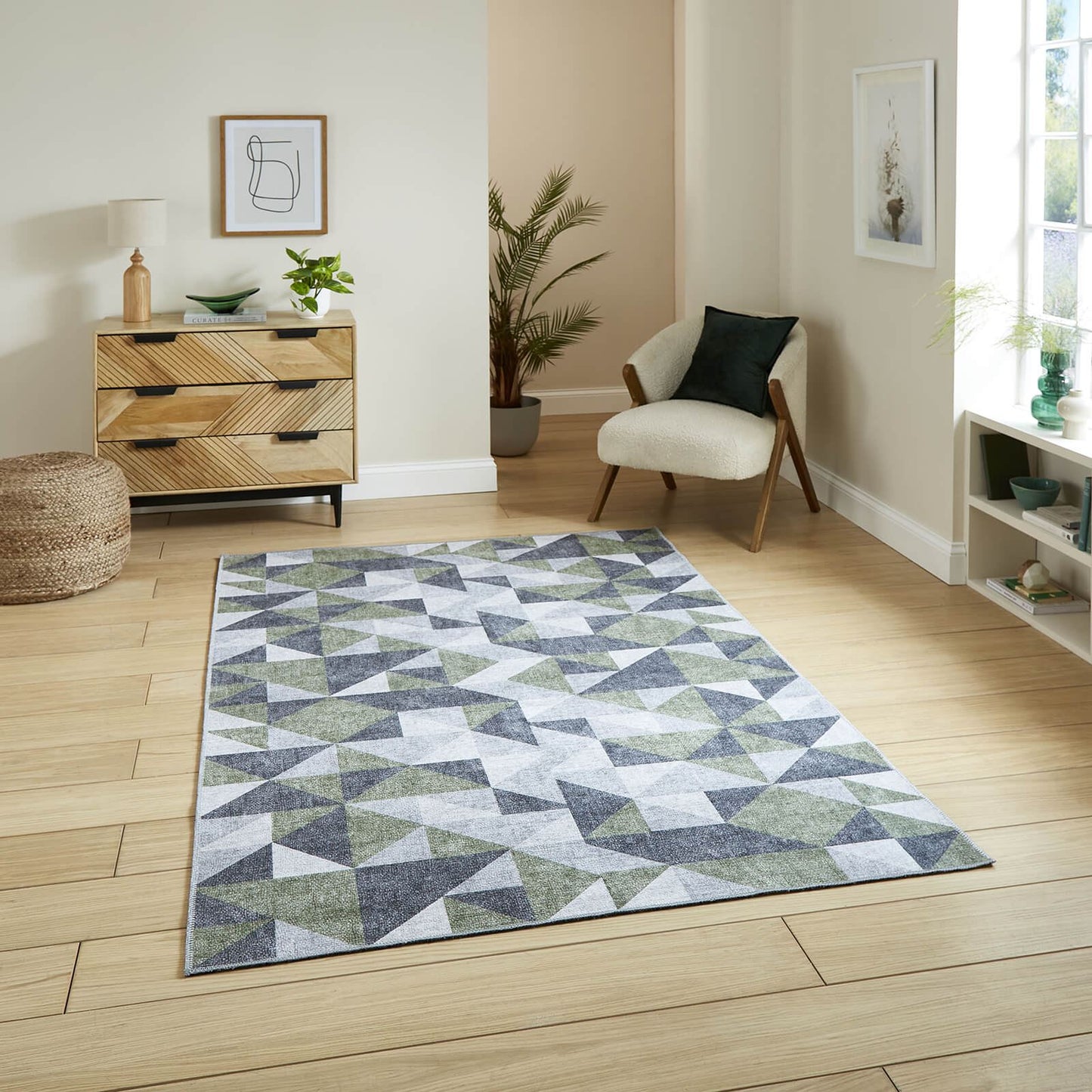Coral H1057 Green/Grey Modern Washable Rug