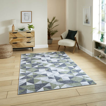 Coral H1057 Green/Grey Modern Washable Rug