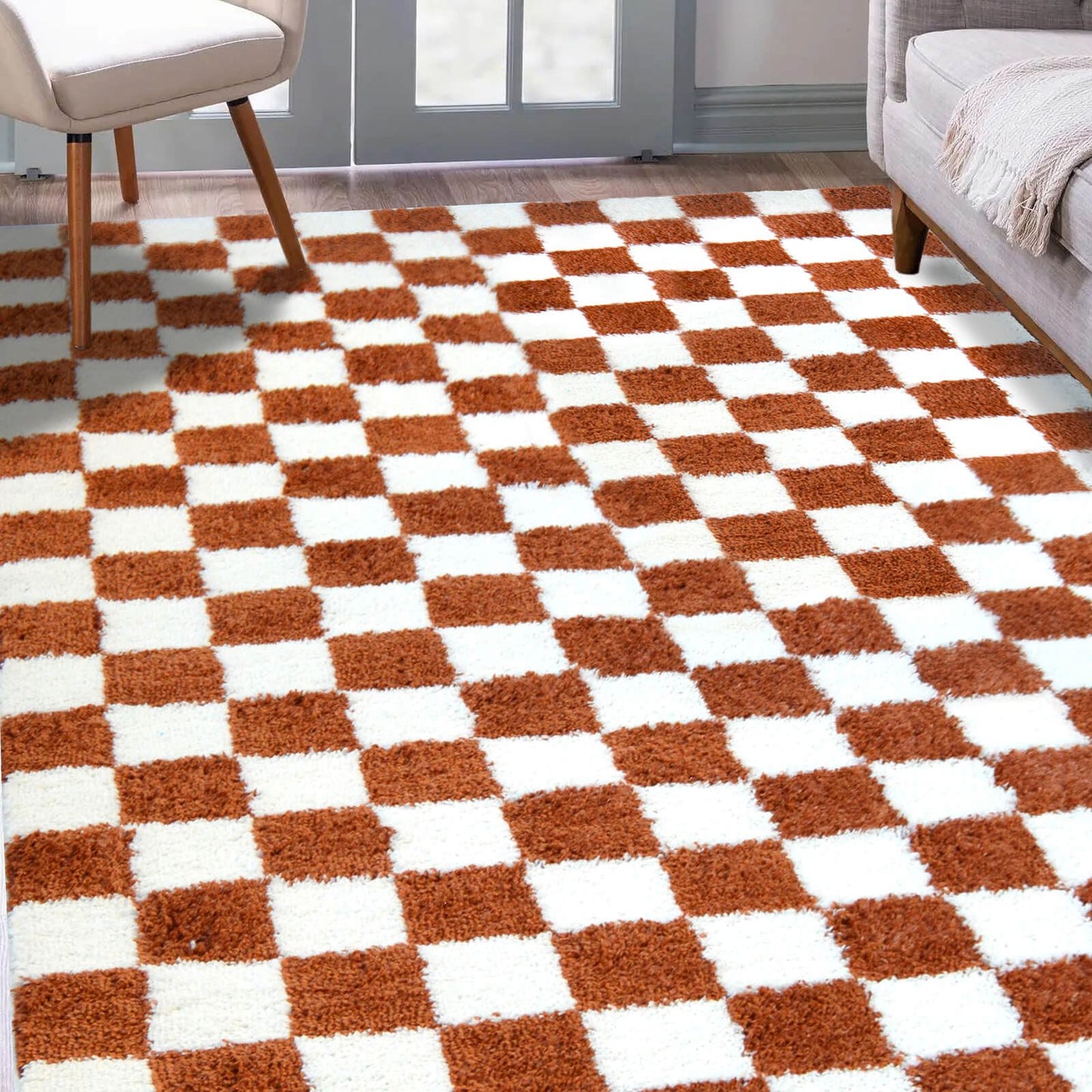 Snug Chequerboard Terracotta Blocks Rug