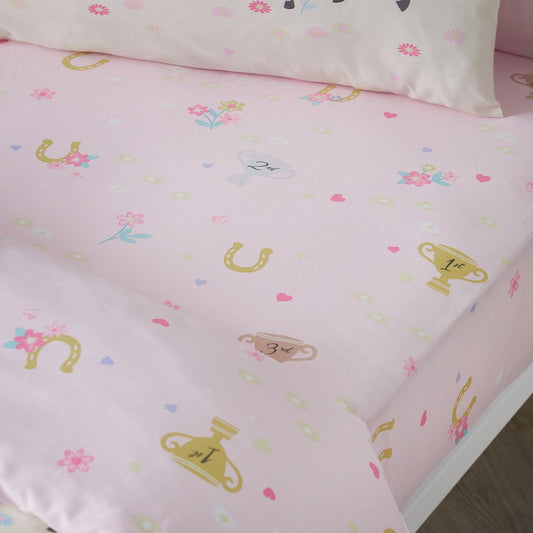 Catherine Lansfield Happy Horses Pink Fitted Sheet