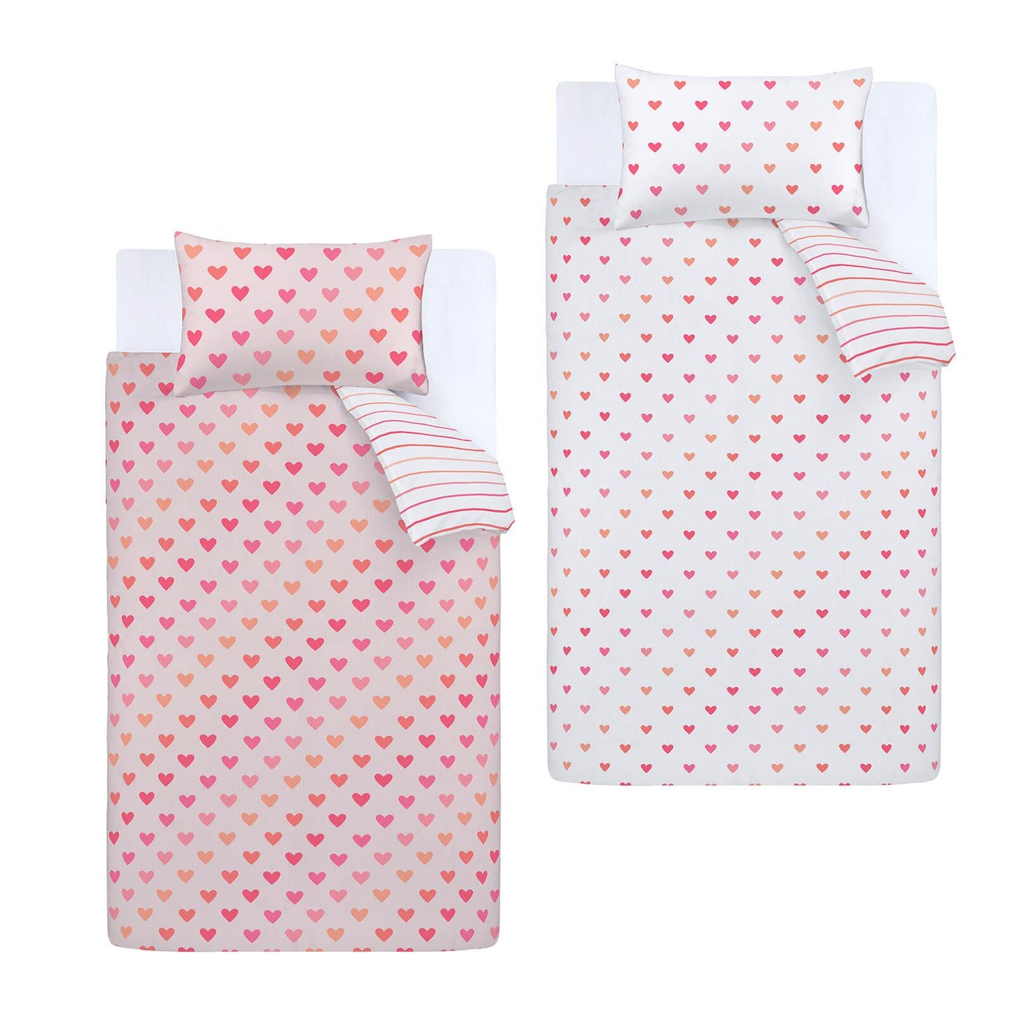 Hearts and Stripes Pink White Duvet Cover Set