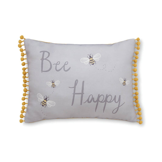 Bee Happy Grey Filled Cushion