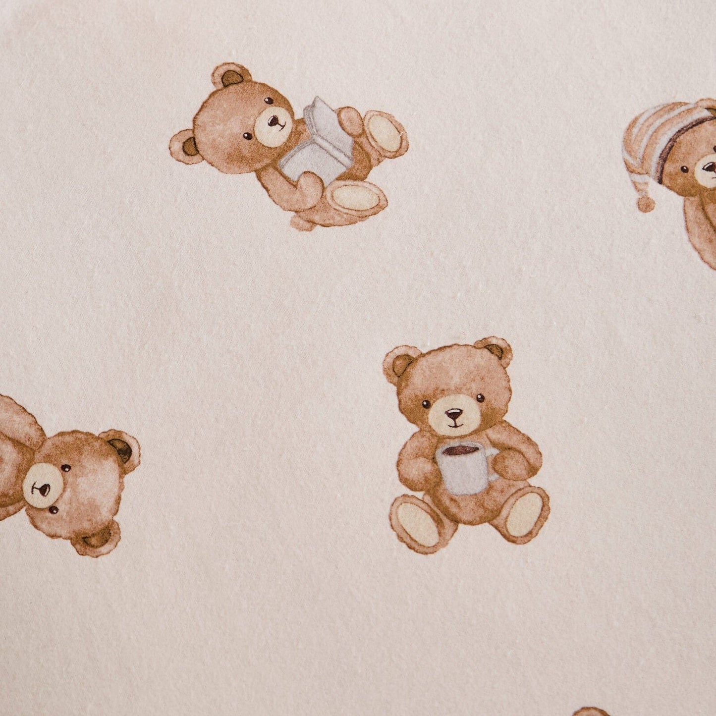 Catherine Lansfield Teddy Bear Printed Bed Linen Cotton Fitted Sheet Cream