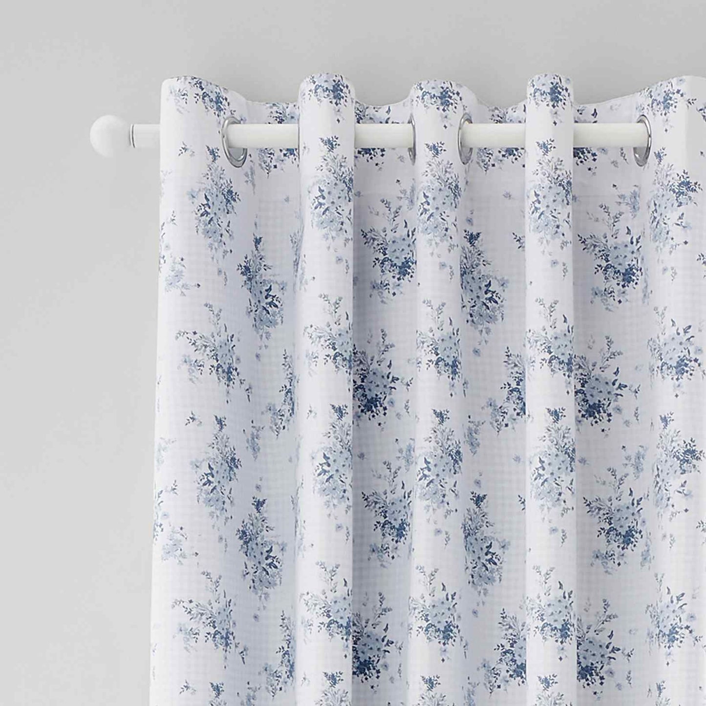 Lucie Floral Frill Blue Curtains Two Panels - 66x90 Inch