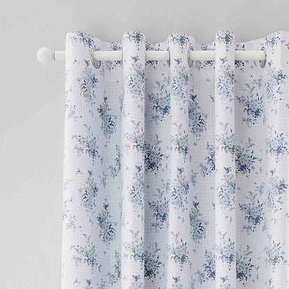 Lucie Floral Frill Blue Curtains Two Panels - 66x90 Inch