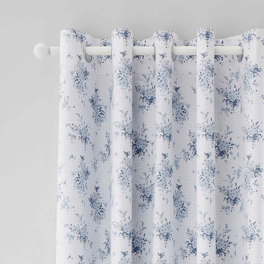 Lucie Floral Frill Blue Curtains Two Panels - 66x90 Inch