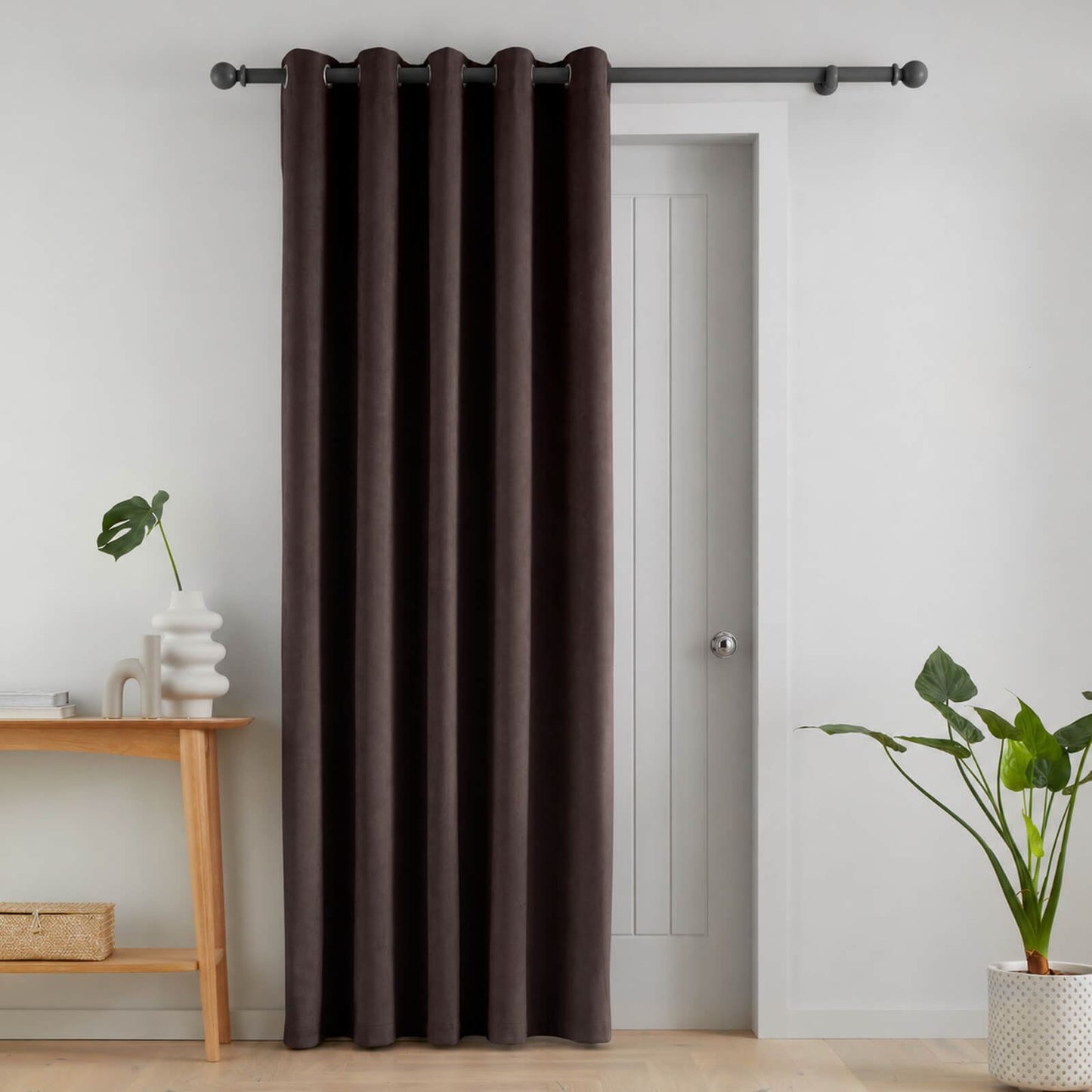 Catherine Lansfield Super Blackout Matt Velour Eyelet Curtains Two Panels Chocolate