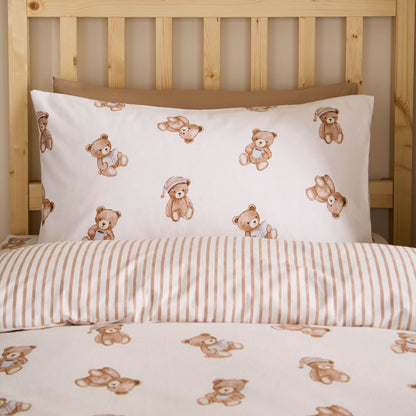 Catherine Lansfield Teddy Bear Printed Reversible Cotton Bedding Duvet Cover Set Cream